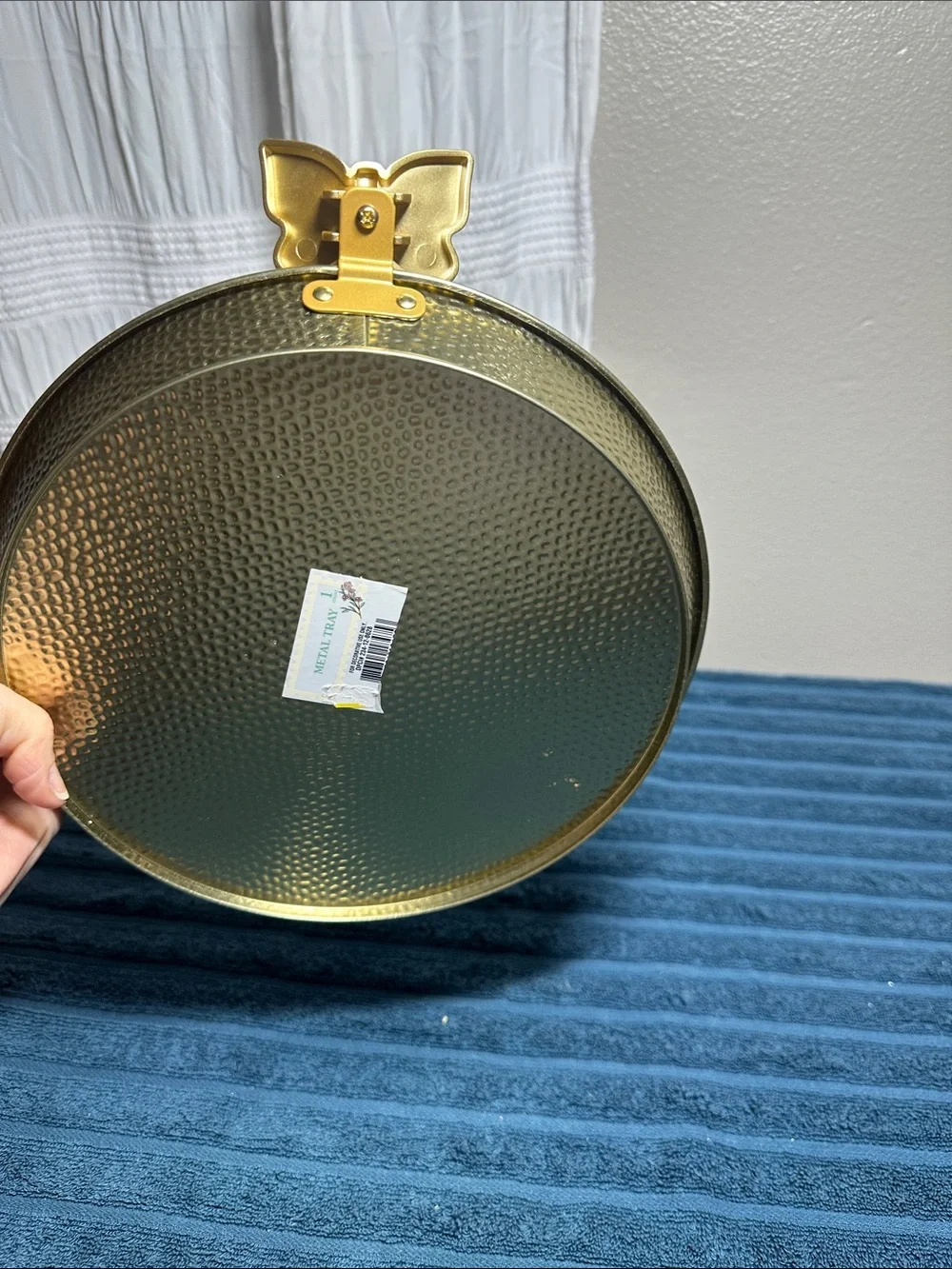 Gold Hammered Metal Serving Tray with Butterfly Handles NWT